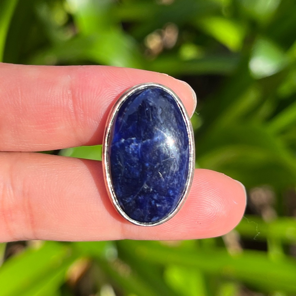 Size 6.75 925 silver plated sodalite ring 2272‎